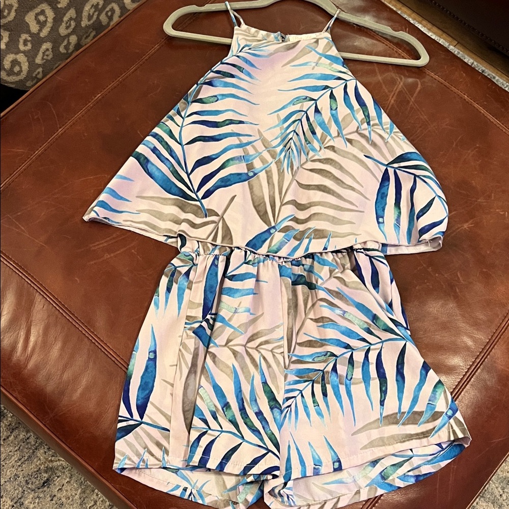 Pink Lily Tropical Blue and lilac Romper